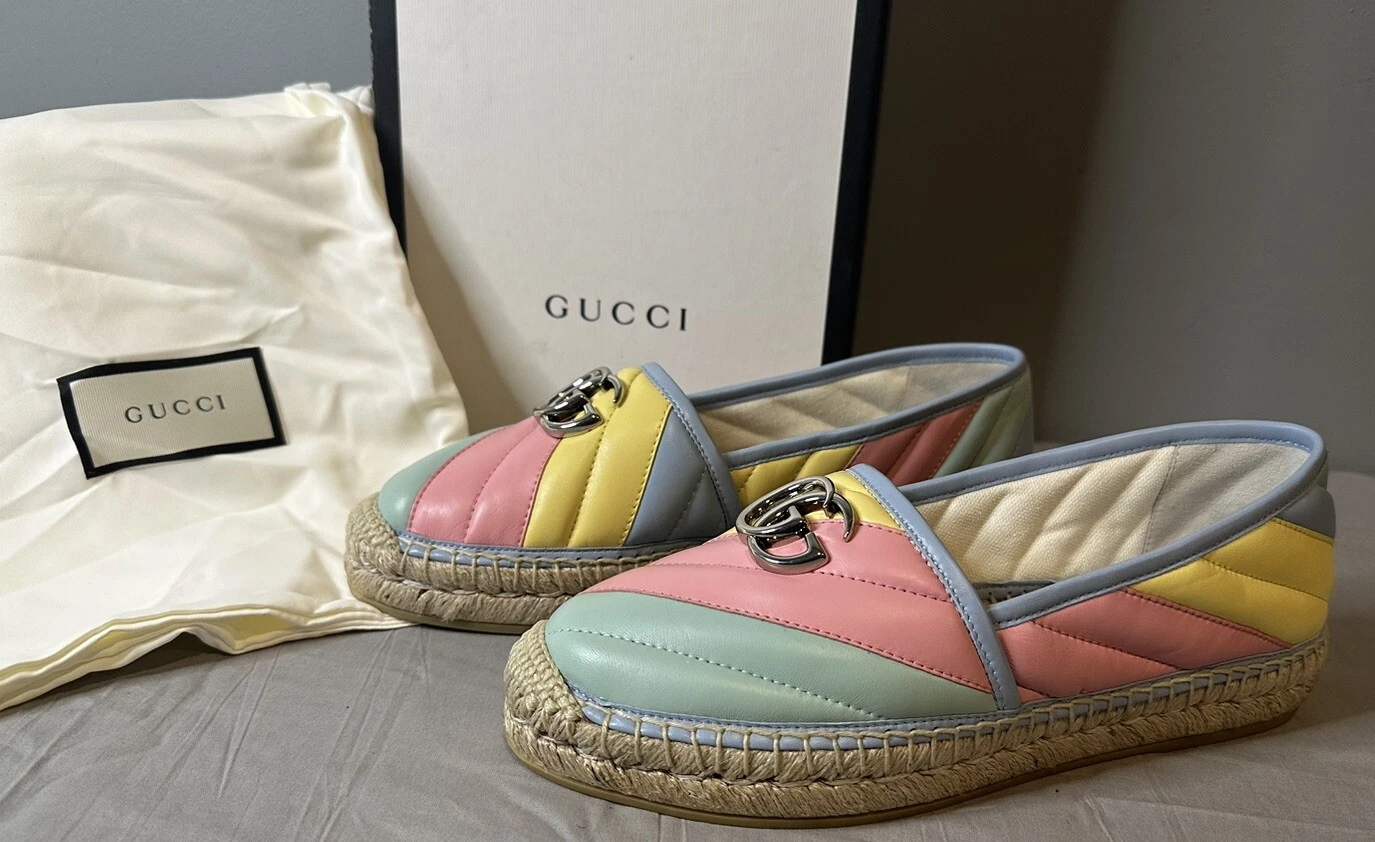 Gucci Matelasse Espadrille Cuir Chaussures Femme Taille 37 (US 7) Authentique 