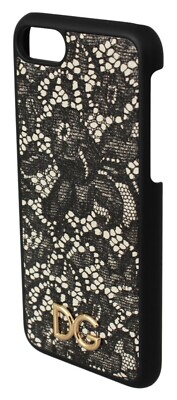 DOLCE & GABBANA Phone Case Cover Black White Lace Leather
