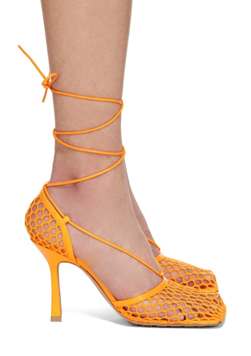 Bottega Veneta オレンジ 編み込みバレエパンプスシューズ BOTTEGA VENETA Mesh Stretch Heeled Sandals Orange EU 35.5/ US 5.5