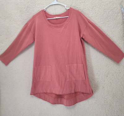 Indigo Thread Women Top Small Pink Cotton Blend Long Sleeve Casual Pullover