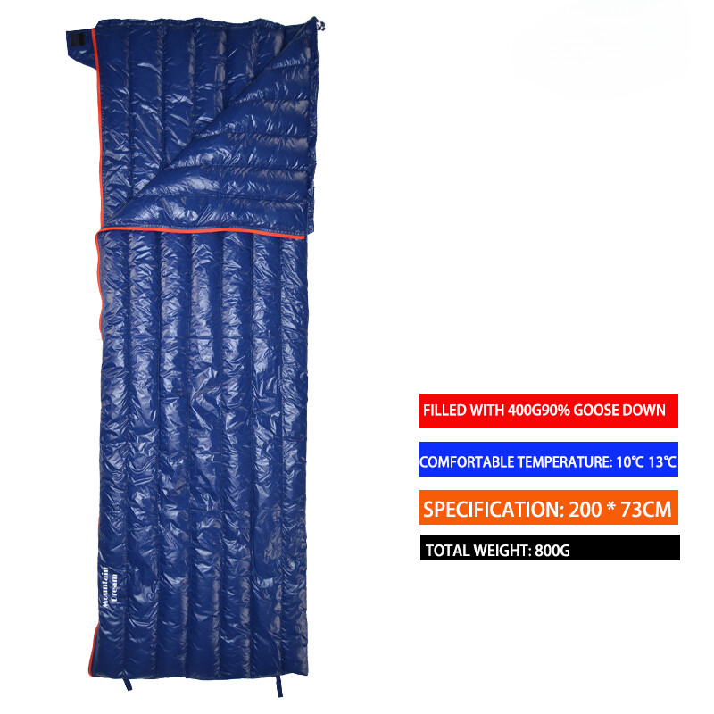 Saco de dormir portátil ultraligero tipo sobre plumón de ganso para acampar