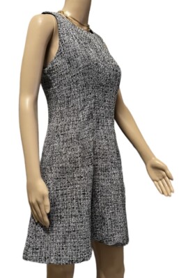 banana republic tweed fit and flare dress Banana Republic Short-Sleeve Frayed-Edge Tweed Dress