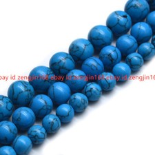 8/10/12mm Natural Blue Turquoise Round Gemstone Loose Beads 15'' Strand