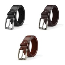 Mens Classic Business Casual Genuine Leather Dress Belt with Single Prong Buckle
