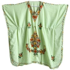 Women Short Kaftans, Fluorescent Green Cotton Blend Caftan L-39"