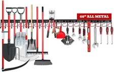 68” Metal Garden Tool Organizer Hooks - Wall Mount Storage System for Yard Tools