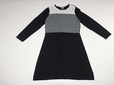 Talbots Women's Sweater Dress Size XL Long Sleeves Black Gray White Crewneck