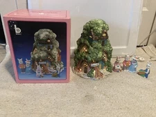 Brinn's Bunny Lane 10" Ceramic Tree House Night Light w/ Bunny Figurines & Box