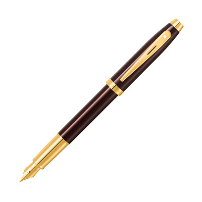 Sheaffer 100 Fountain Pen in Glossy Coffee Brown with Gold Trim - Medium Point
