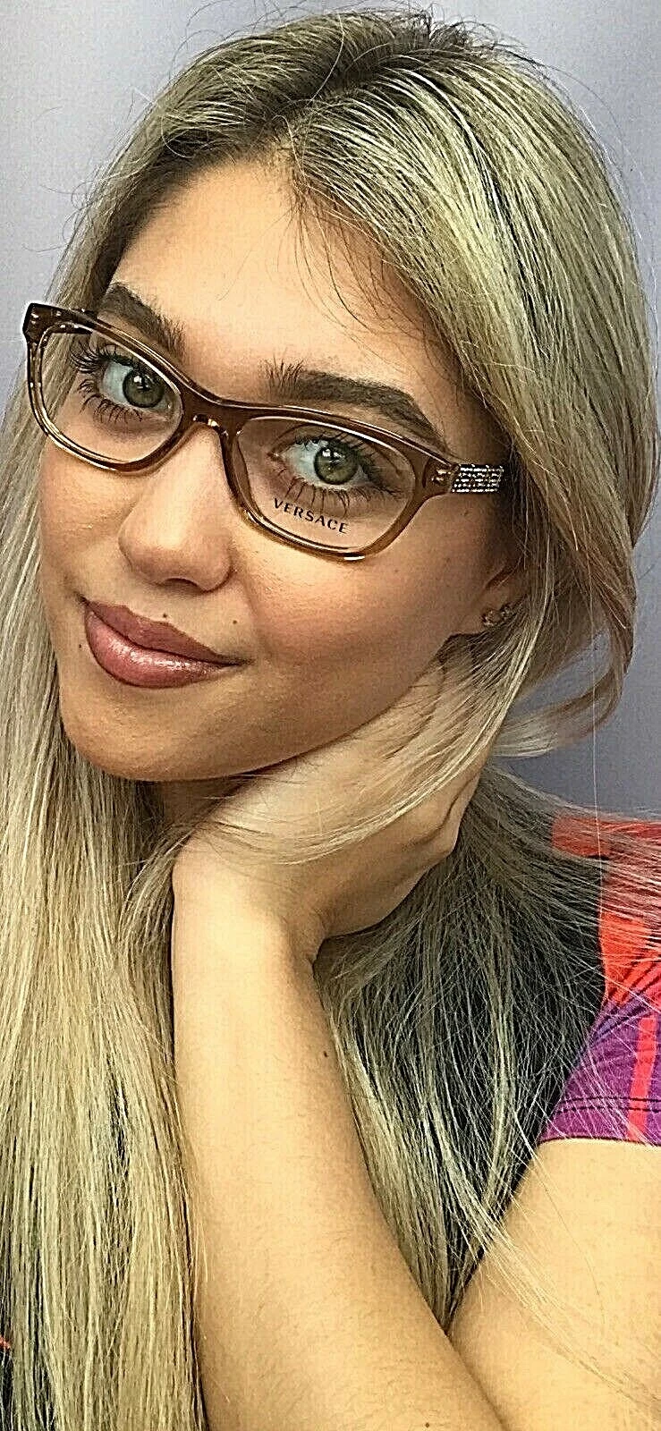 New Versace Mod. 1232 B 617 Transparent 54mm Cats Eye Women's Eyeglasses Italy