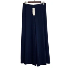 New Linda Lundstrom Pants Womens 12 Navy Blue Wide Leg Yachting Chic Elegant