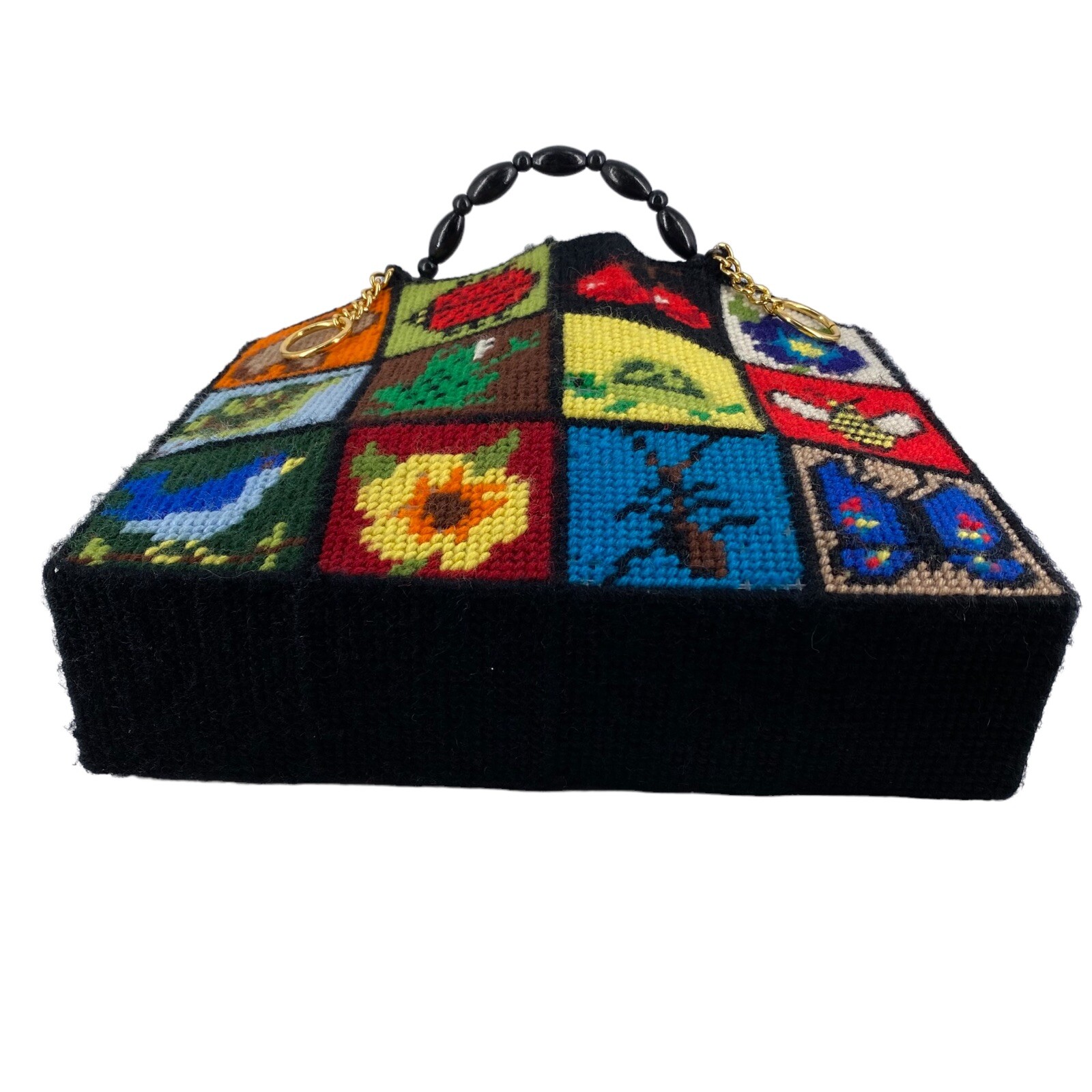 Vtg 70s Needlepoint Patchwork Tote Granny Bag Cro… - image 5