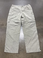 Columbia Zip Off Pants L 32L Men Tan Cargo Convertible Cotton Blend Hiking 36x32