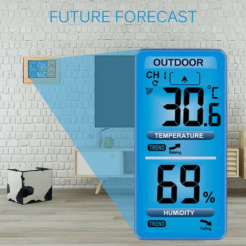 Wetterstation Funk Mit Farbdisplay Thermometer Innen-Außensensor Digitale Wecker - Bild 4 von 12