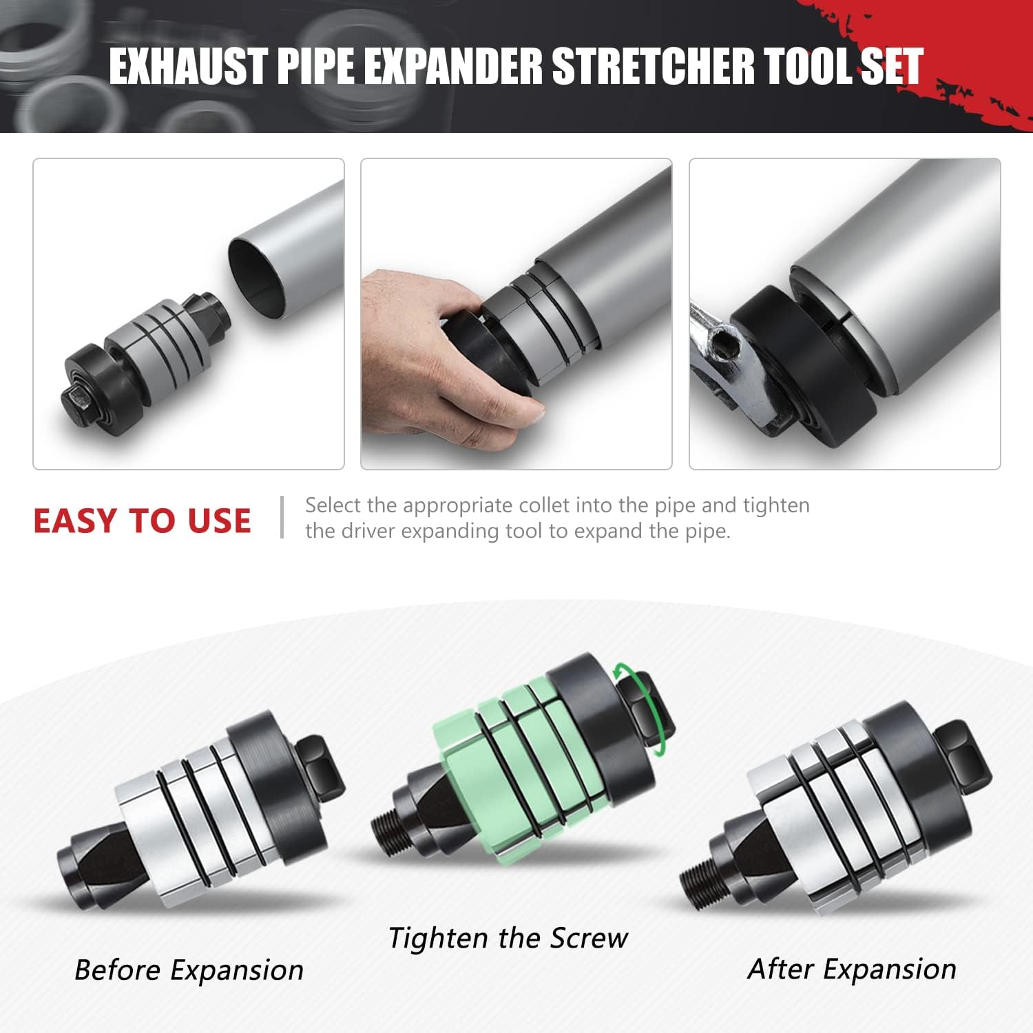Car Exhaust Pipe Expander Stretcher Tool Set Kit 1-5/8 to 4 1/4 Tail ...