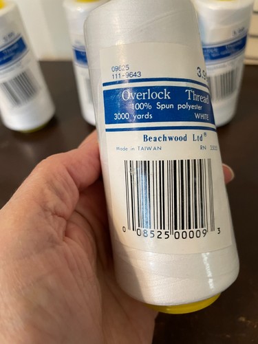 Lot of 5 Beachwood Overlock Thread 100% Spun Polyester White 3000 yards each - Picture 4 of 4