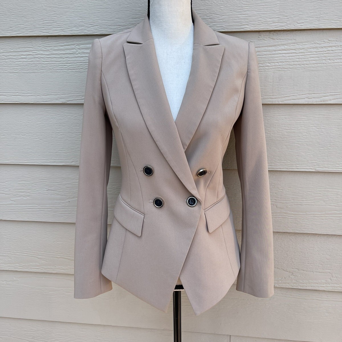 Beige Praline Trophy Jacket Blazer Double Breasted White House Black Market  00 - Main Image
