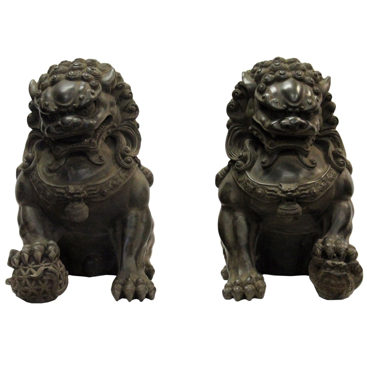Pair Chinese Distressed Brown Black Marble Like Fengshui Foo Dogs ws287S Pair Chinese Distressed Brown Black Marble Like Fengshui Foo Dogs ws287S