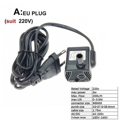 AC DC 220v 12V 5V USB Fuente Bomba de Agua Sumergible 200-400L/H Pecera - Imagen 8 de 13