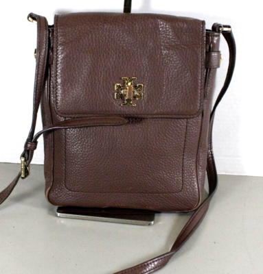 Rare TORY BURCH Mercer Walnut Brown Leather Turn Lock Logo
