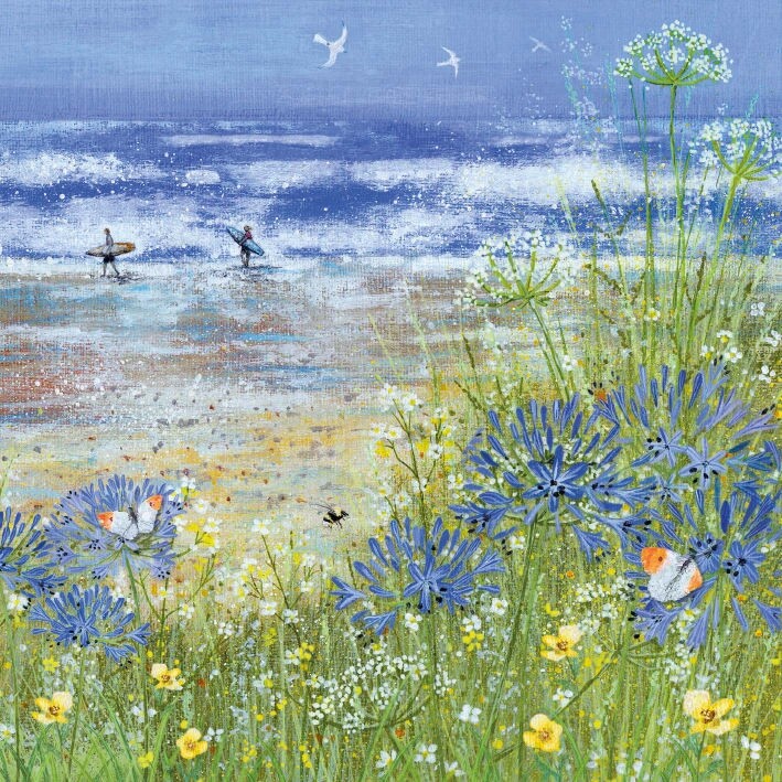 Beautiful Springtime Surfers Greeting Card - Lucy Grossmith Artwork Any Occasion
