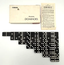 Vtg Puremco Mfg Co Marblelike Black Dominos Standard Double Six Set Box 42 Rules