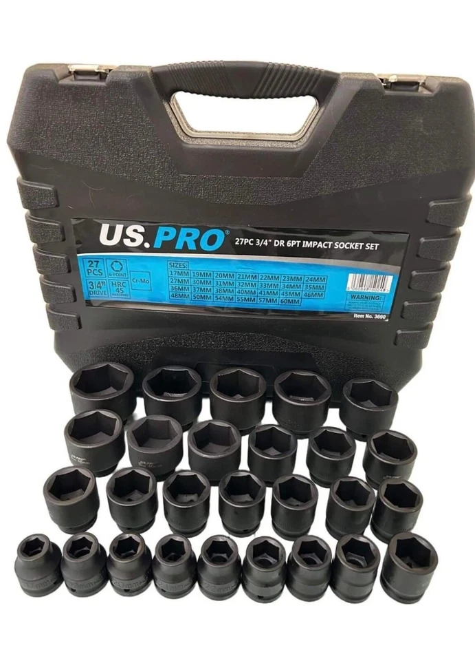 US PRO 3/4"Inch DRIVE IMPACT Socket Set 17mm - 60mm HGV Long Reach Impact Socket - Image 2 of 4