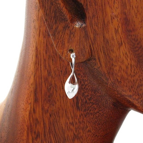 925 Sterling Silver Polished Twisting Tear Drop Latch Earrings - Picture 2 of 2