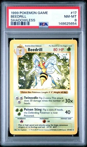 1999 Pokemon Base Set Shadowless Beedrill #17 PSA 8