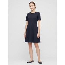 Uniqlo Ponte Short Sleeve Flare Dress Navy Blue 407830 XS