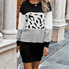 Colorblock Leopard Knit Sweater Dress Women’s Medium NWT Long Sleeve Fall Winter