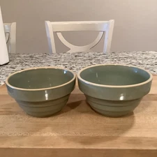 VTG-Inspired Repro Over & Back Green YellowWare Pottery (2) Bowls-Exc *Free Ship