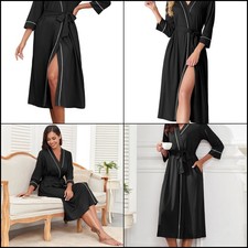 PrinStory Womens Robe Long Kint Bathrobe Lightweight Soft Ladies Bathe Black-XL