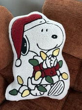 Peanuts SNOOPY Cut-Out Sherpa Pillow CHRISTMAS LIGHTS WINTER COAT HOLIDAY NWT