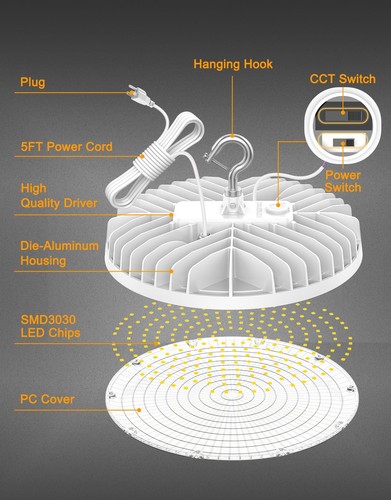 Super Bright 33600LM 240W UFO LED High Bay Light Warehouse CCT 4500K/5000K/5700K - Picture 9 of 14