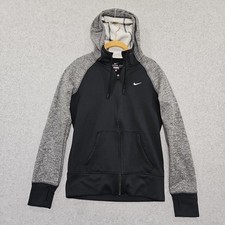 Nike Therma Fit Full Zip Hoodie Jacket Womens Size S Black Gray Thumb Holes...