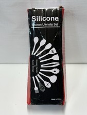 12pc Silicone Kitchen Utensil Set Wooden Handle Spatula Spoon Whisk w/ Holder