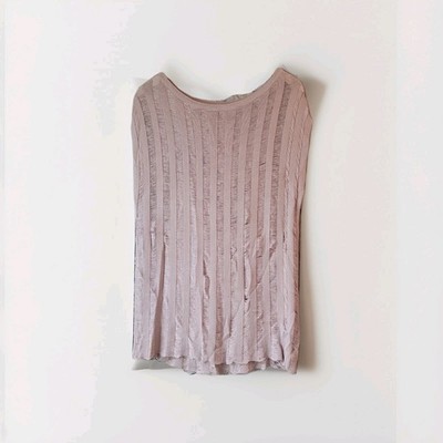 Vivienne Tam Mesh Thread Striped Taupe Blush Rayon Sleeveless Blouse Sz S (S/M)