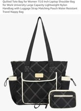 Quilted Tote Bag for Women 15.6 Inch Laptop Shoulder Bag for Work University Lar