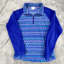 Columbia Fleece Pullover Girls Youth Size M Fair Isle Print Blue Long Sleeve EUC