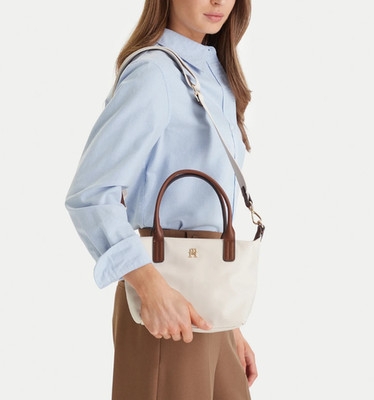 Tommy Hilfiger AW0AW17709 Popette Tote Damen Tasche Umhängetasche Nylon 34x21x14 Creme