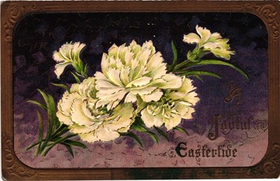 Vintage Embossed Easter Postcard White Carnations Printed in Germany 1911