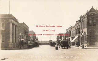 MN Worthington Minnesota RPPC Main Street Business Area Crescent Photo