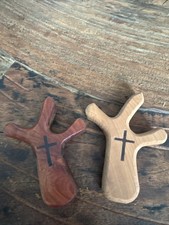 Lot 2 Olive Wood Prayer Cross Hand Held Cross Made Perfectly Fit in Your Hand