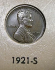1921-S Lincoln Cent - VF+  / Very Fine+  (OS-1)