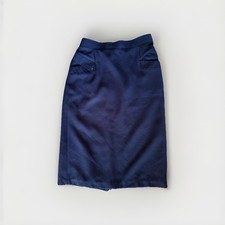 Vintage High Waisted Black Wool Pencil Skirt Med Size 8 Slant Pockets