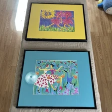 VTG Nancy Hoke Prints Framed And Signed Maui, HI 13”x16” Hearts, Zinnia Women