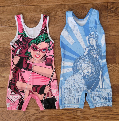 Girls Cut Wrestling Singlet - Lot of 2 - Superhero and Goddess