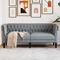 Chesterfield Sofa 2-Sitzer Stoff Hellgrau Vintage Design Wohnzimmer Couch