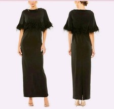 Mac Duggal 11787 Quarter Sleeve Crystal Neck Feather Gown Black Size 16